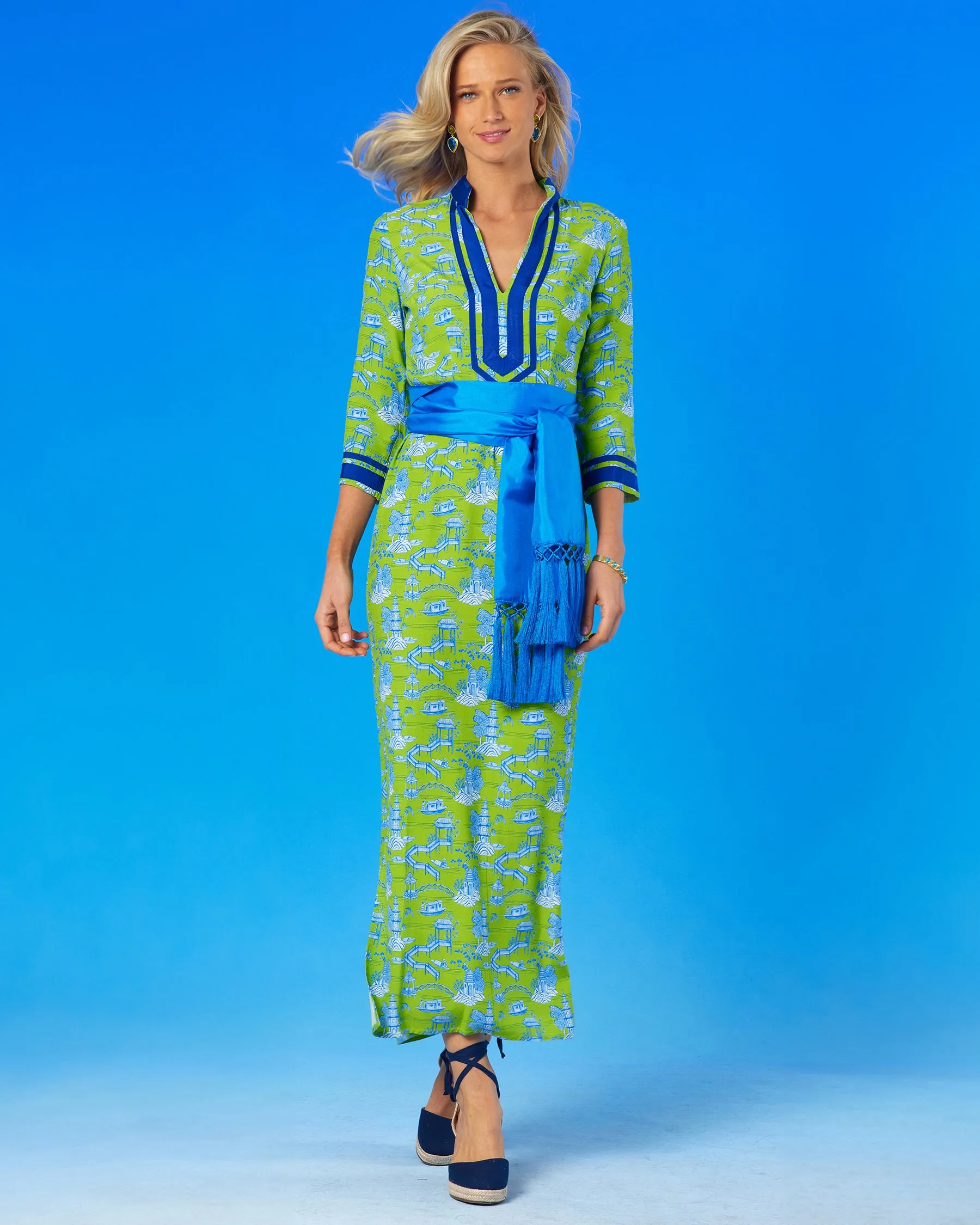 Capri Long Tunic Dress in Scenic Toile