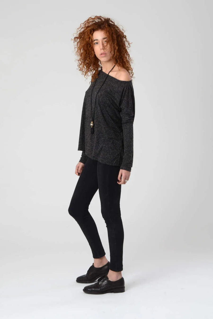 Casual Long Sleeve Dark Grey Tunic Shirt