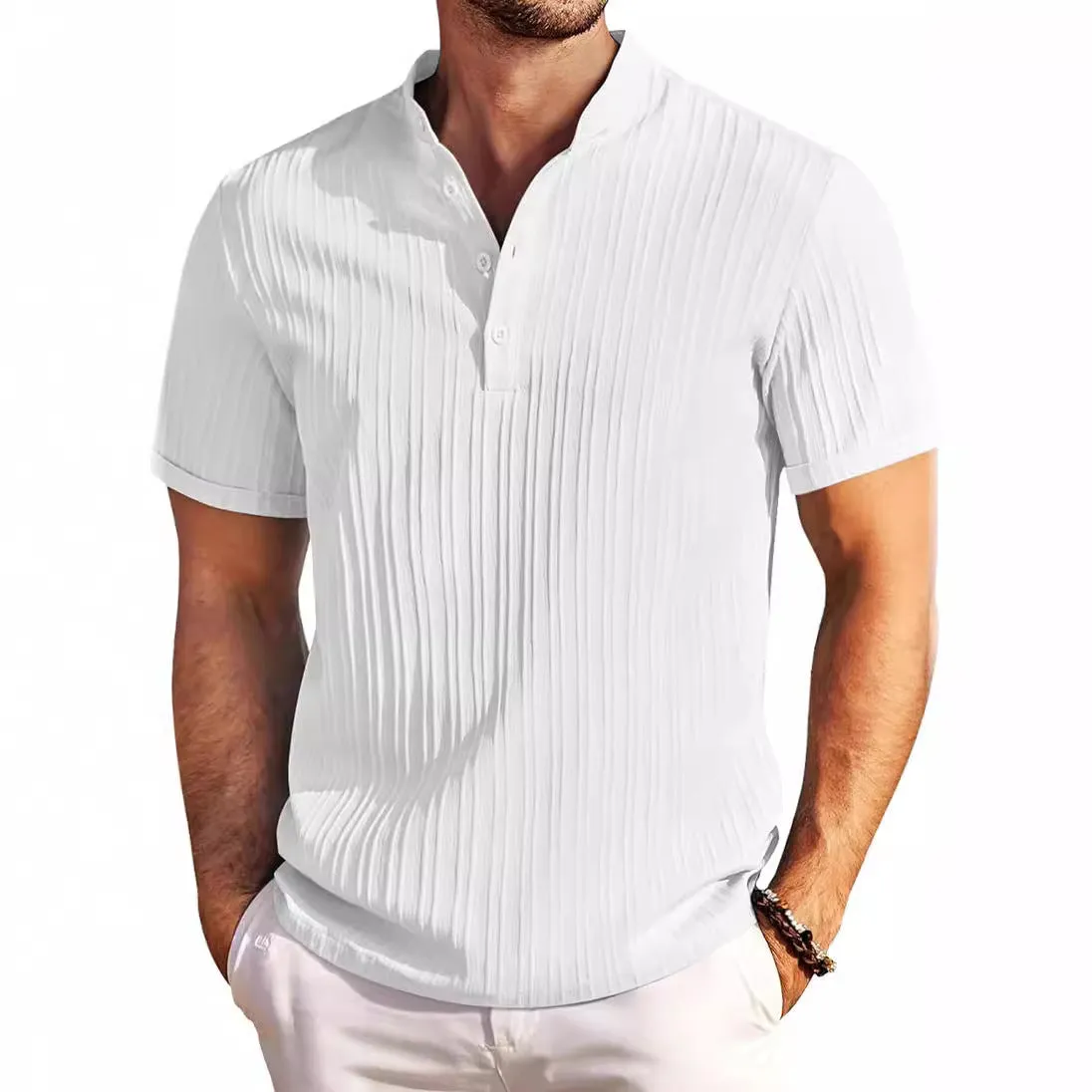 CASUAL TEXTURED HENLEY SHIRT