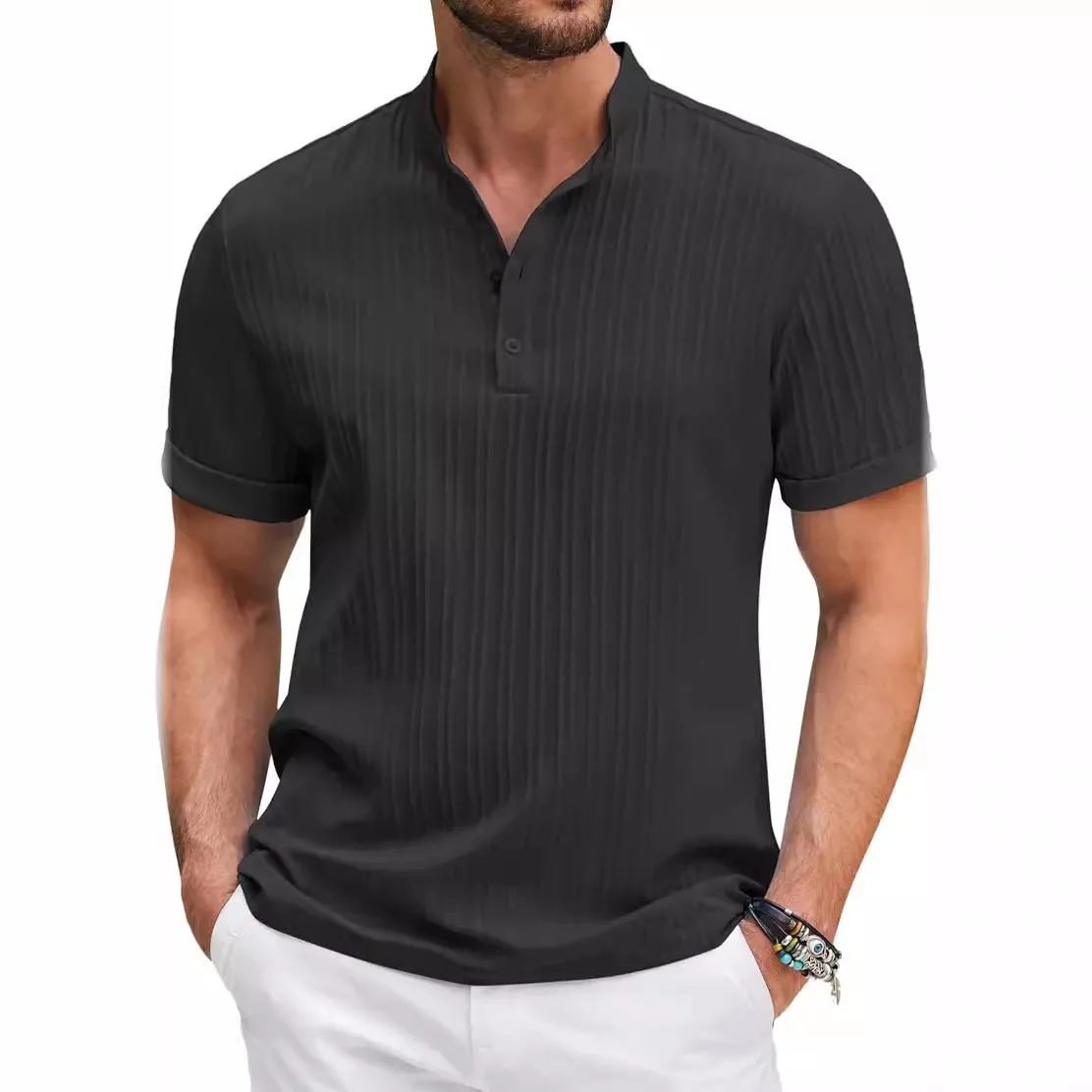 CASUAL TEXTURED HENLEY SHIRT