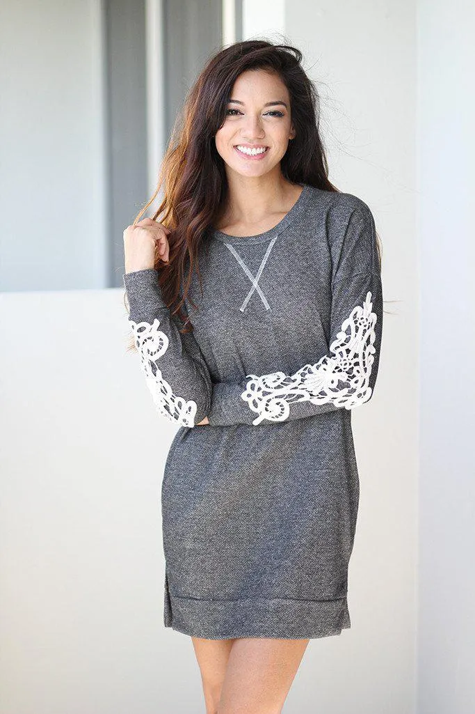 Charcoal Tunic With Crochet Sleeves