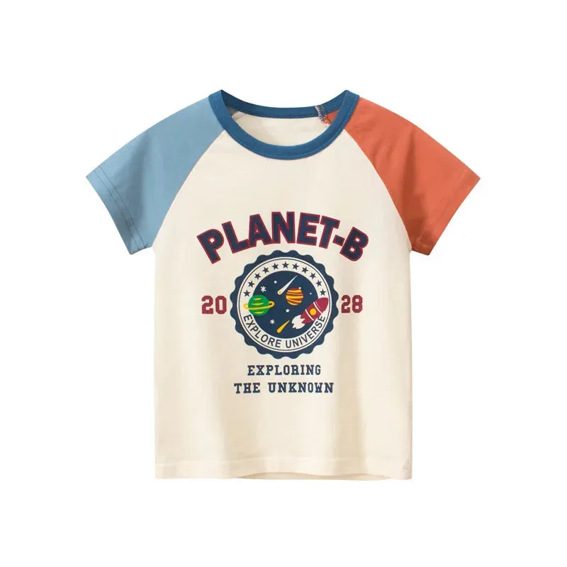 Children Short Sleeve T-shirts Korean Version Kids Clothing Boy Baby Cotton Tees 2-9 Years Summer Cartoon Tops