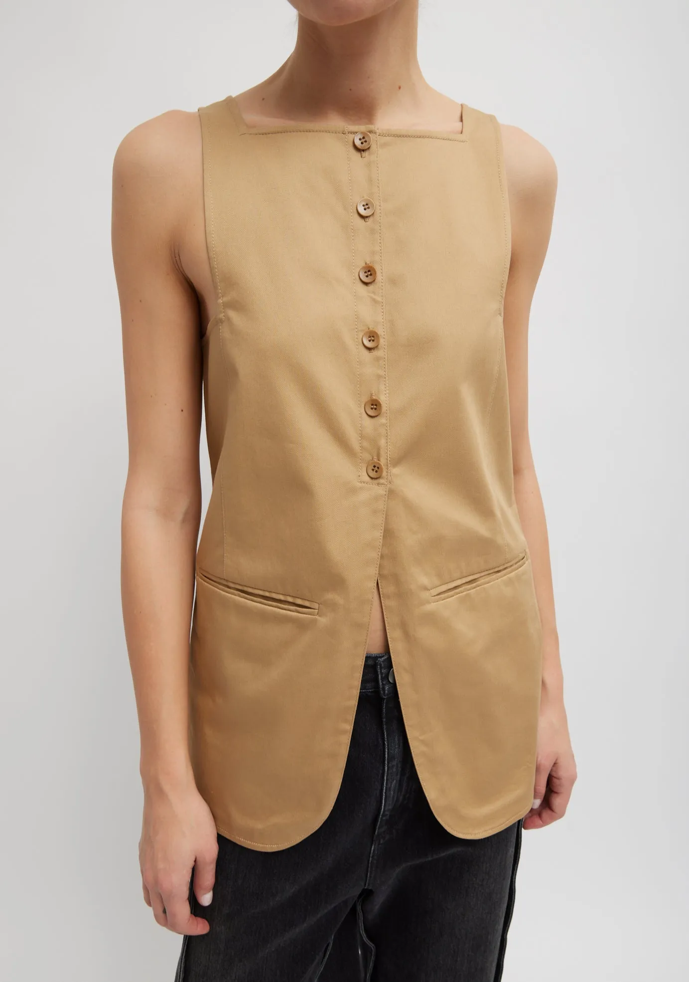 Chino Slit Front Sleeveless Tunic