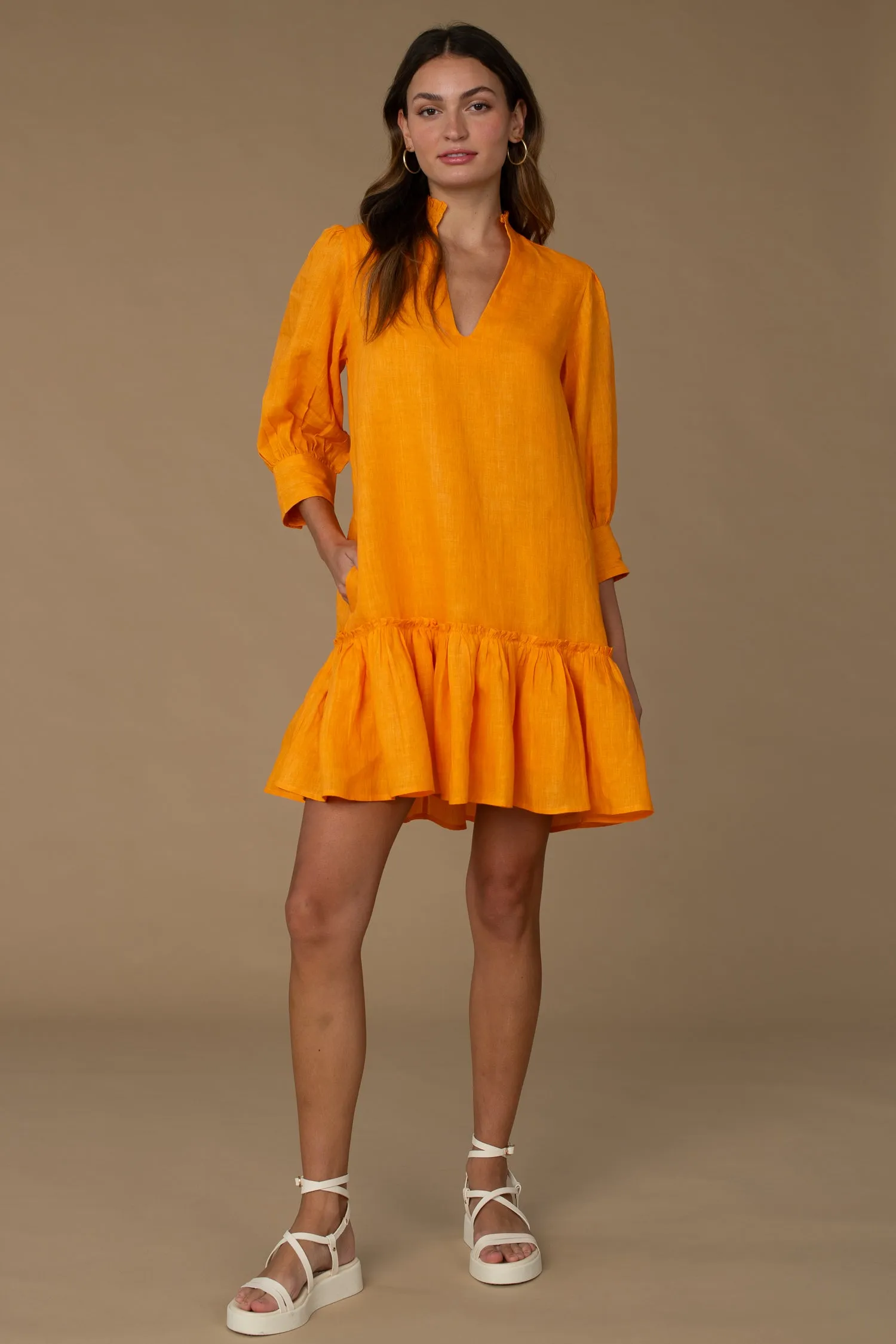 Chloe Linen Dress in apricot by Olivia James