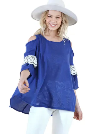 Cold Shoulder Ruffle Sleeve Top, Blue