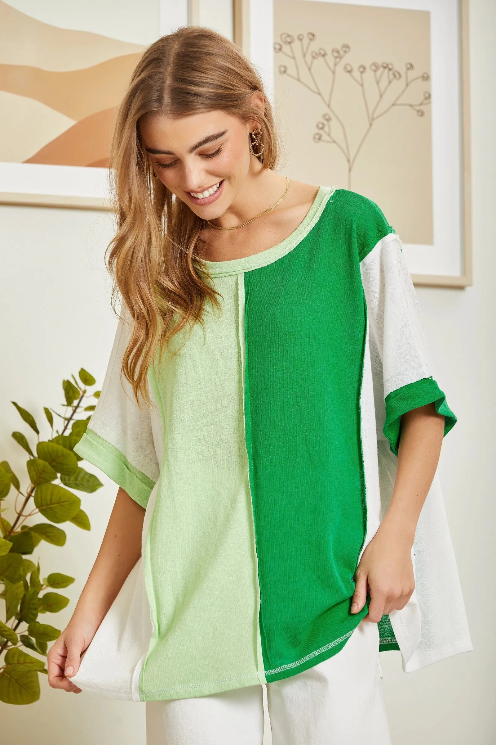 COLOR BLOCK DROP SLEEVE TUNIC (3 Colors)