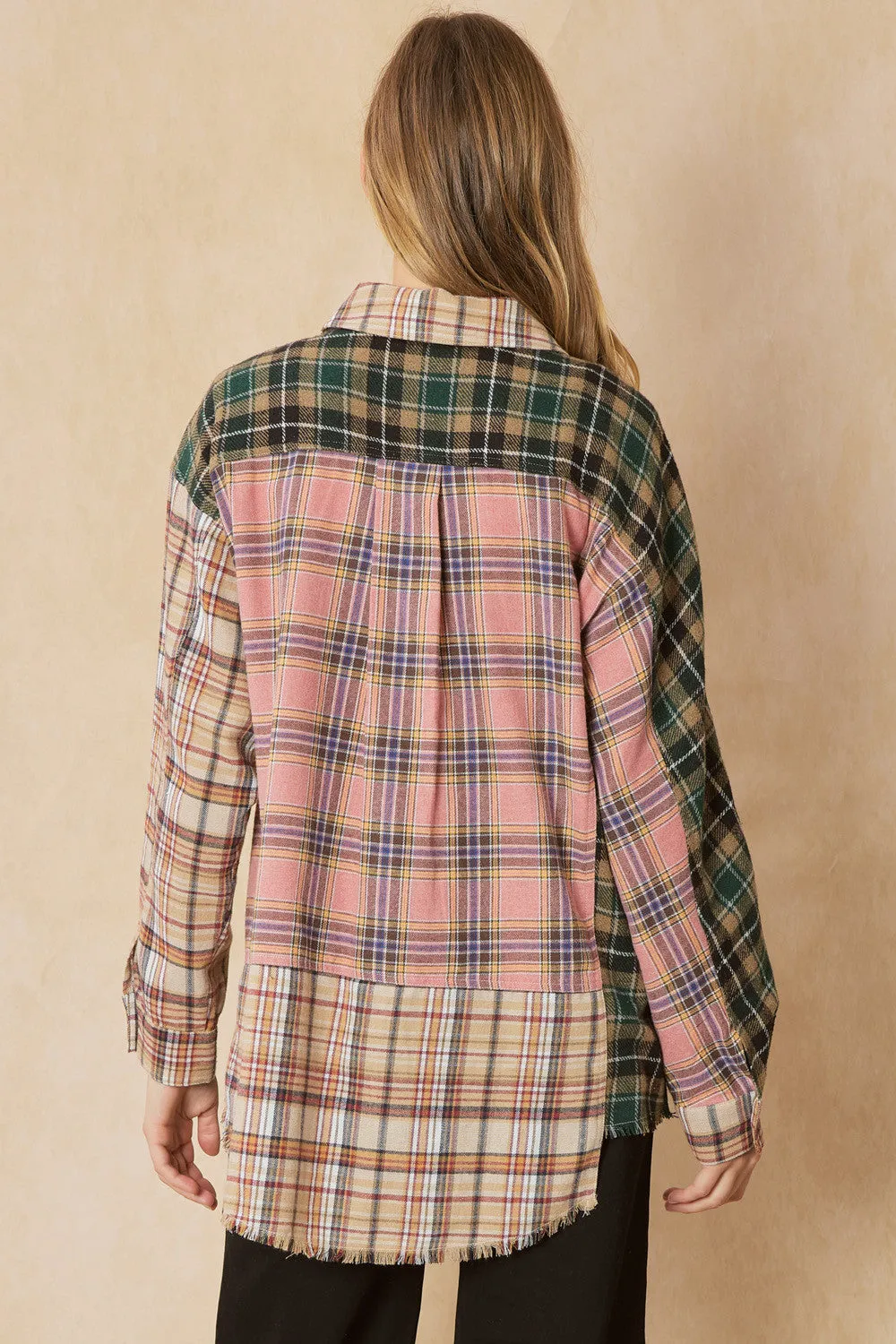 Color Block Plaid Flannel Top