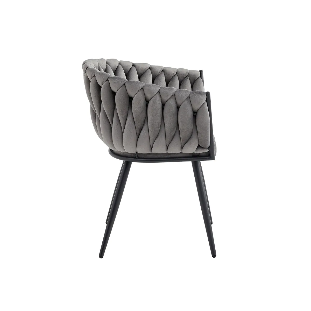 Contemporary Grey Velvet Arm Chair with Braided Design - Metal Legs