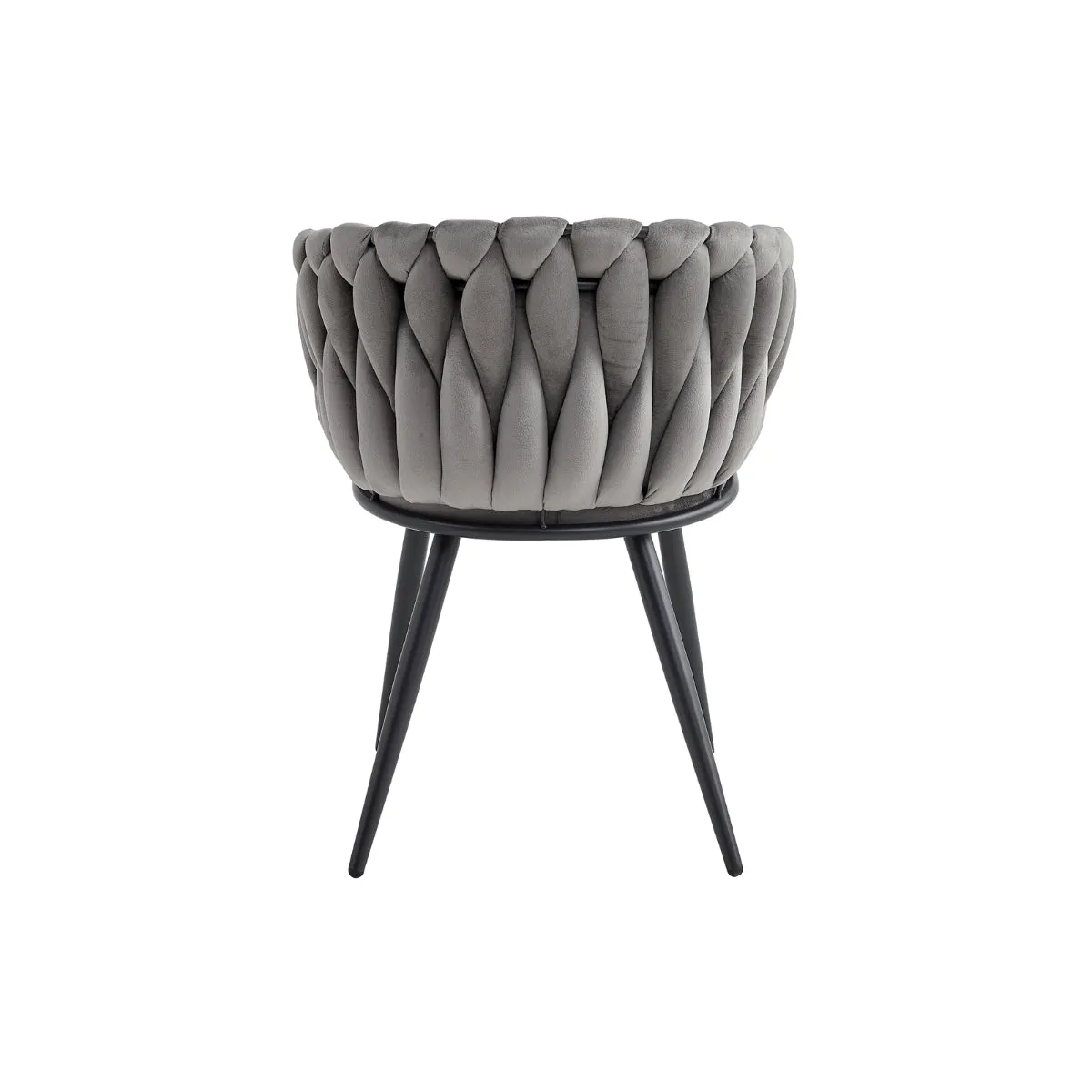 Contemporary Grey Velvet Arm Chair with Braided Design - Metal Legs