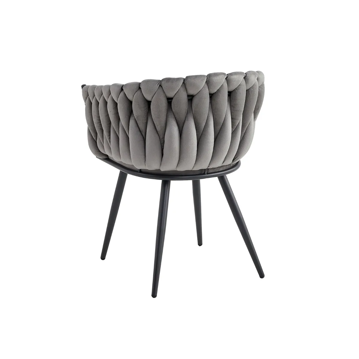 Contemporary Grey Velvet Arm Chair with Braided Design - Metal Legs