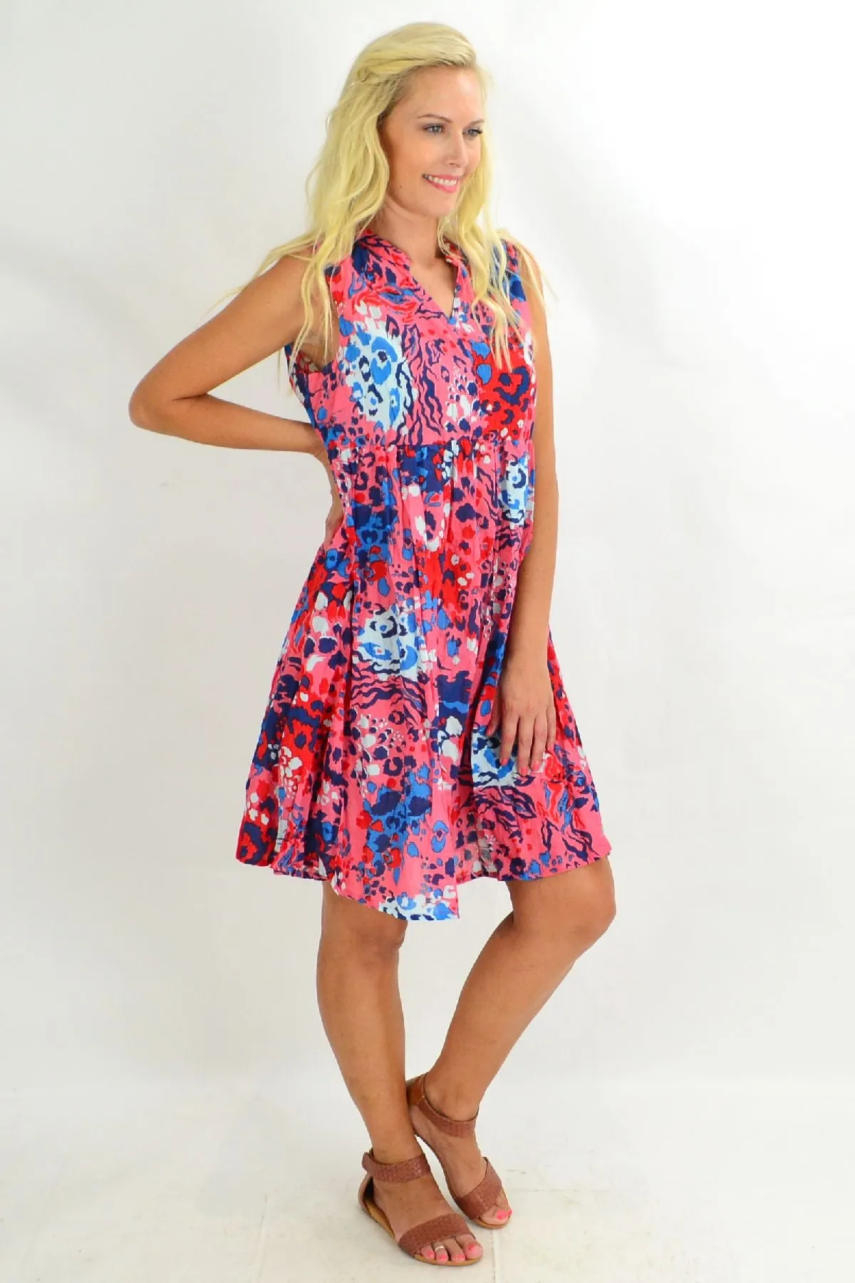 Coral Reef Chinese Collar Tunic Dress