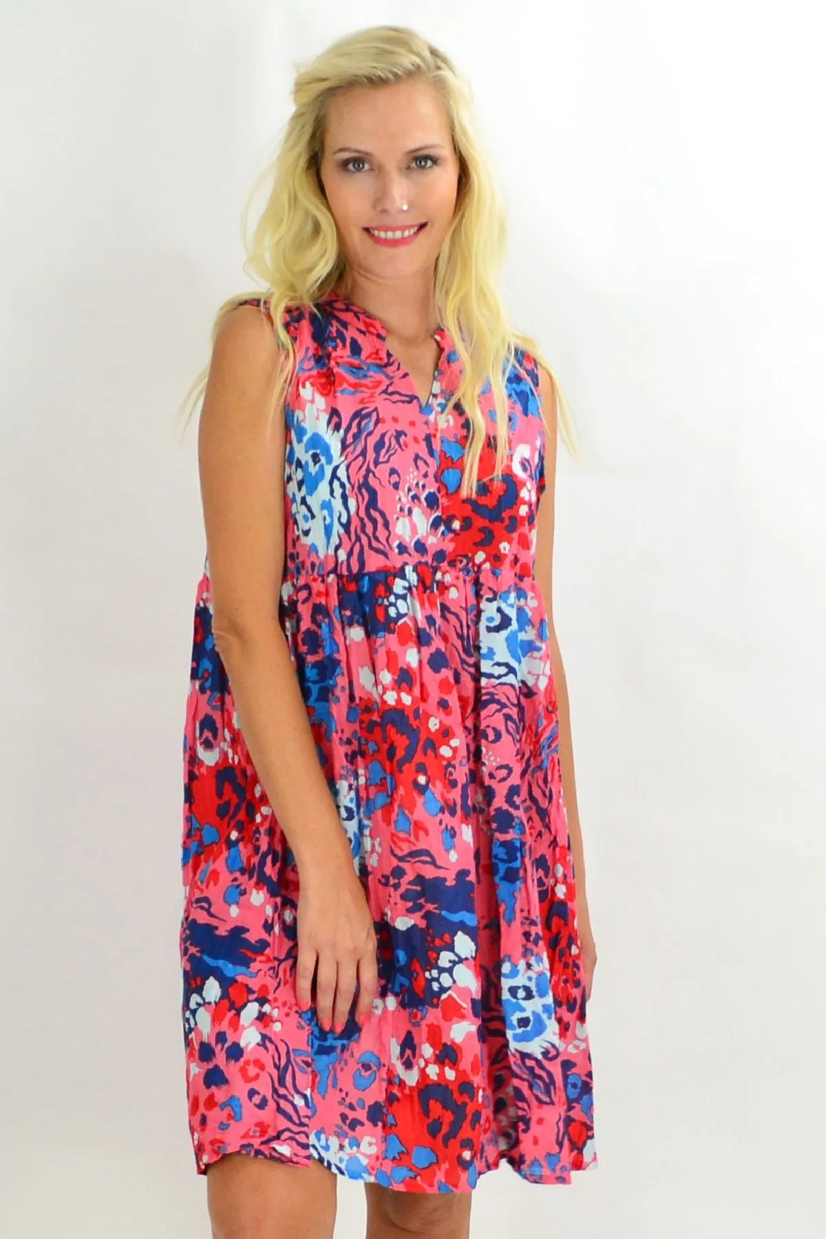 Coral Reef Chinese Collar Tunic Dress