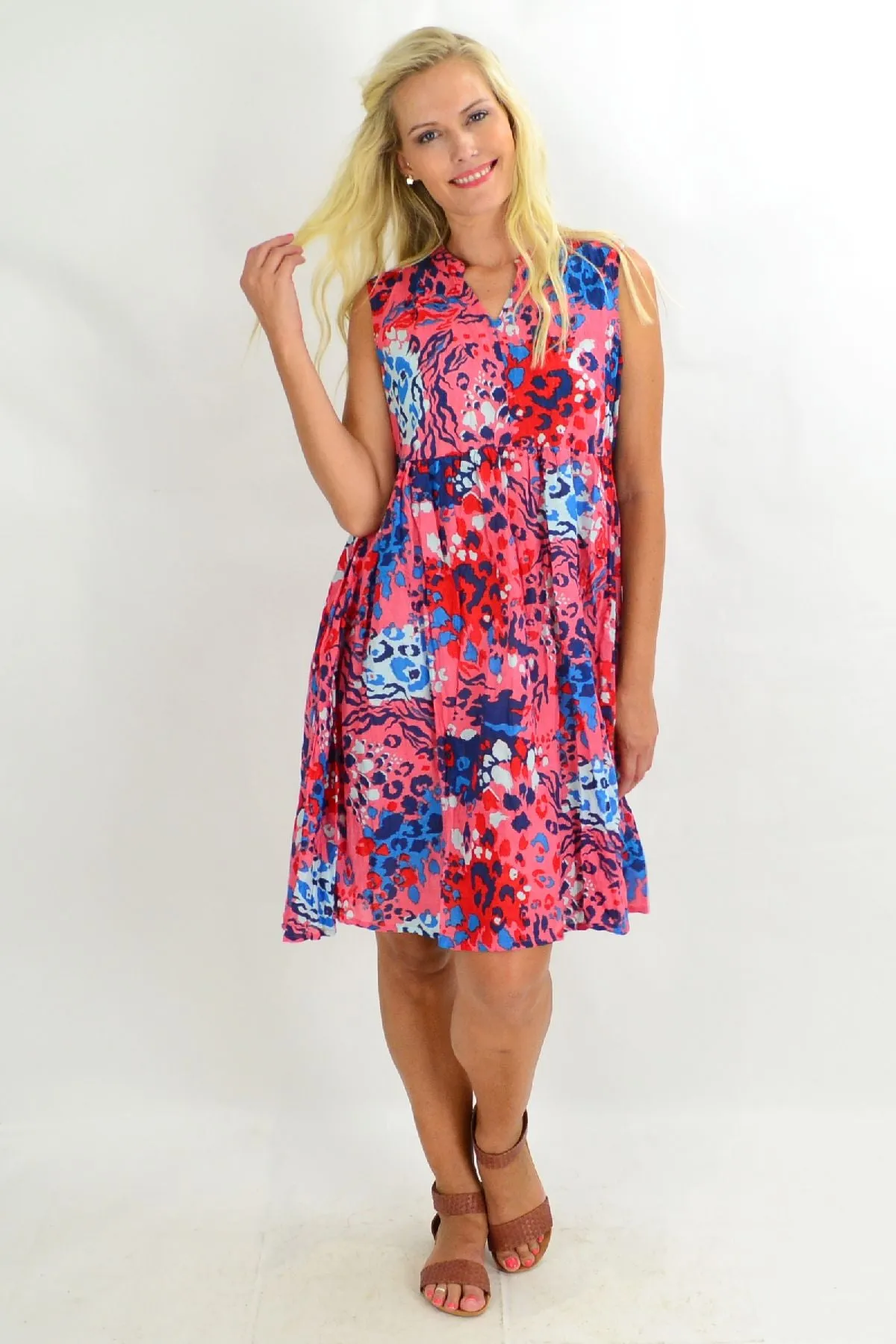 Coral Reef Chinese Collar Tunic Dress