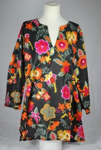 Cotton Tunic Top Botanical on Black