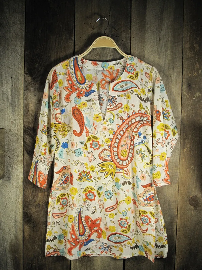 Cotton Tunic Top in Bright Paisley