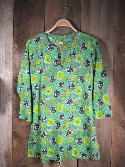 Cotton Tunic Top Lime Flowers