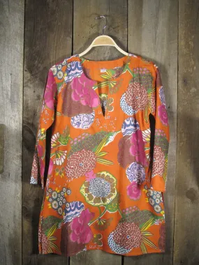 Cotton Tunic Top Mums on Orange