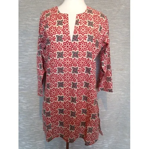 Cotton Tunic Top Red Indian Print