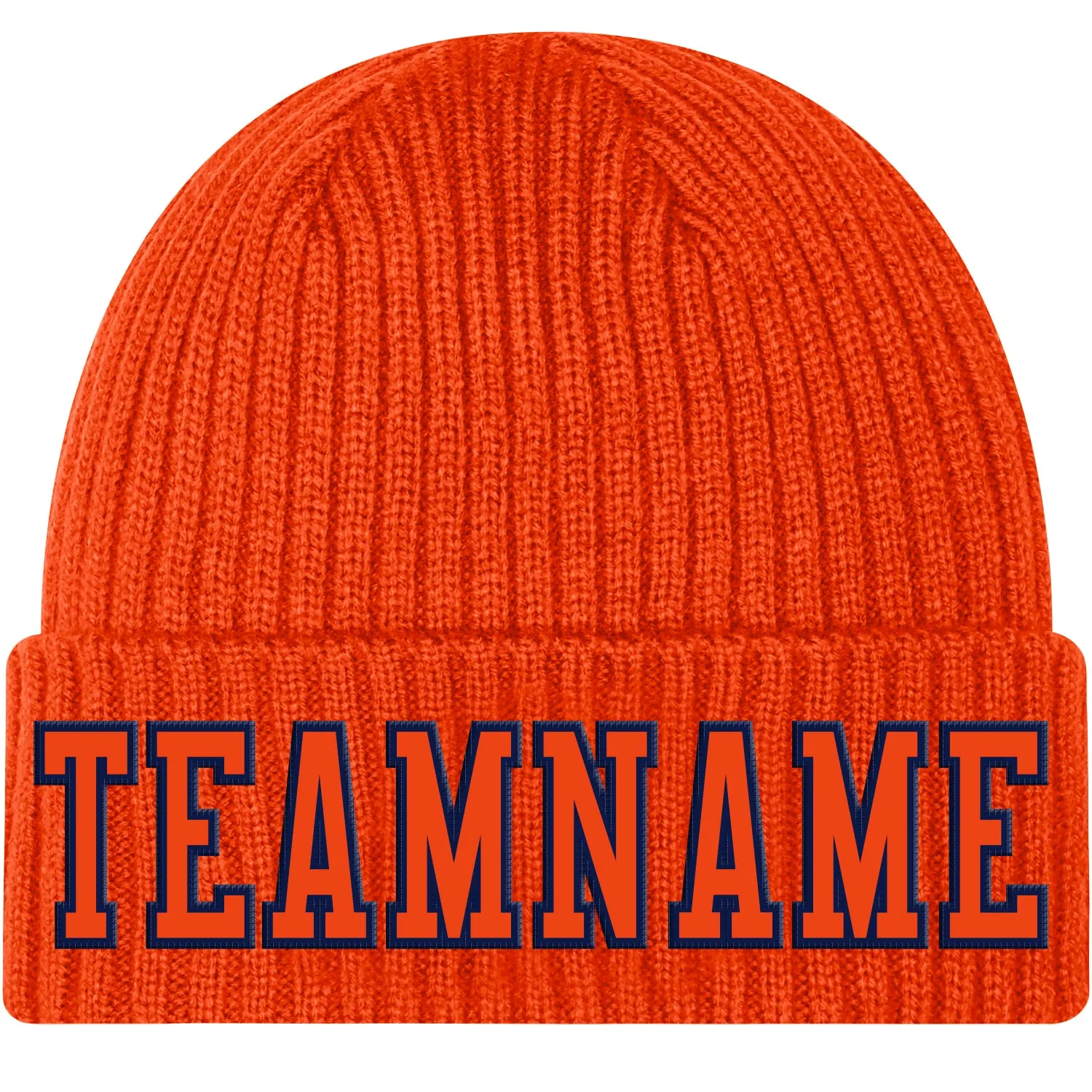 Custom Orange Orange-Navy Stitched Cuffed Knit Hat