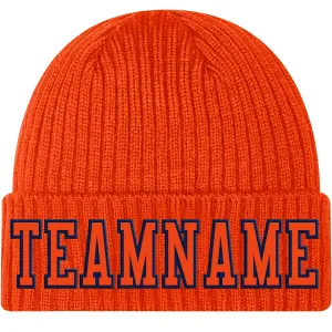 Custom Orange Orange-Navy Stitched Cuffed Knit Hat