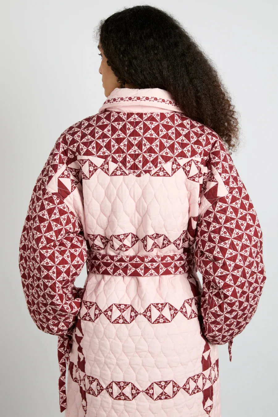 Dahlia Quilted Coat Pink/Red Patchwork Print