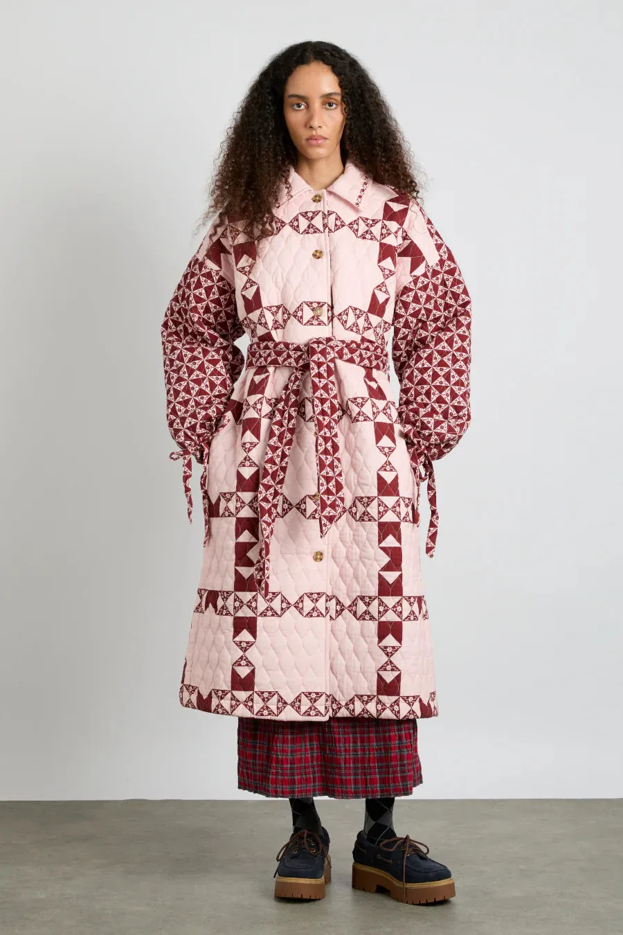 Dahlia Quilted Coat Pink/Red Patchwork Print