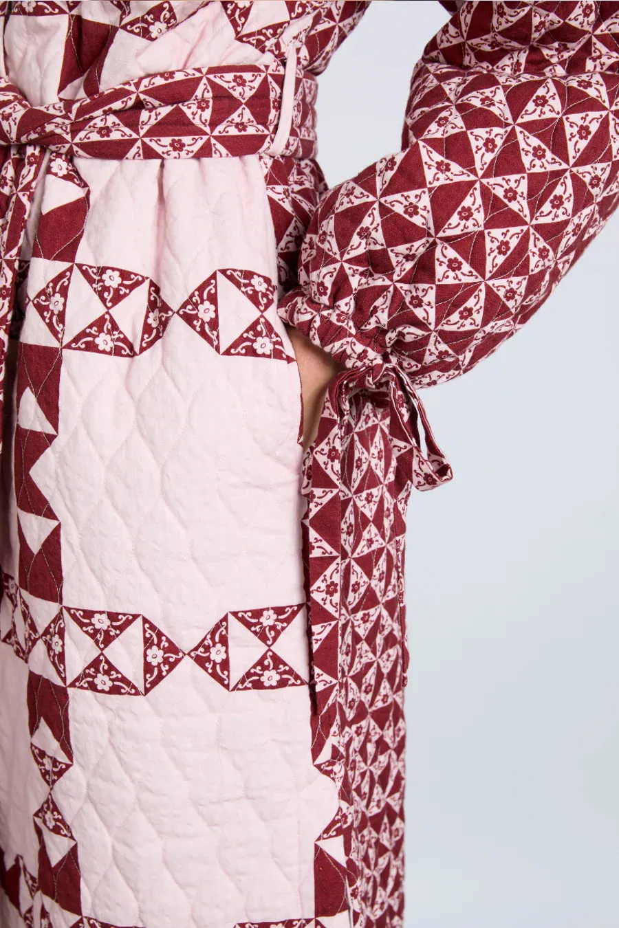 Dahlia Quilted Coat Pink/Red Patchwork Print