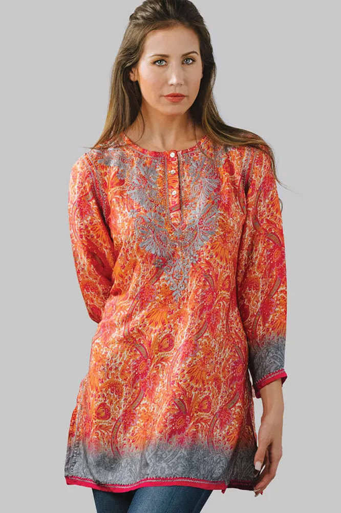 Deena Orange Silk Tunic Top