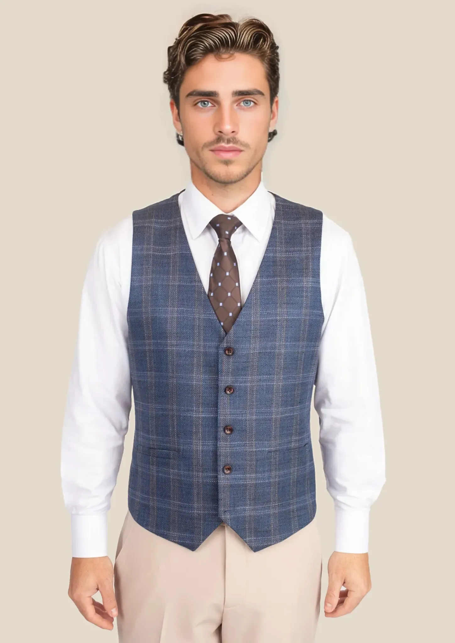 Deep Cobalt Blue Plaid Vest