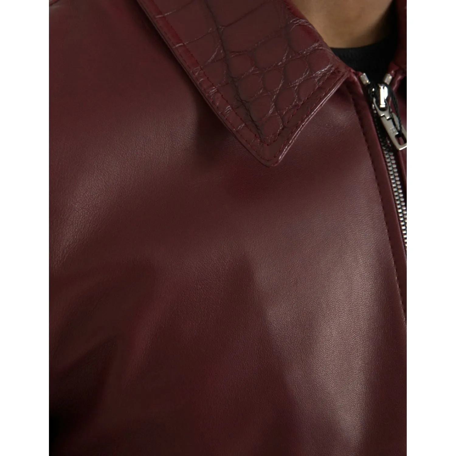 Dolce & Gabbana Maroon Exotic Leather Zip Biker Coat Jacket