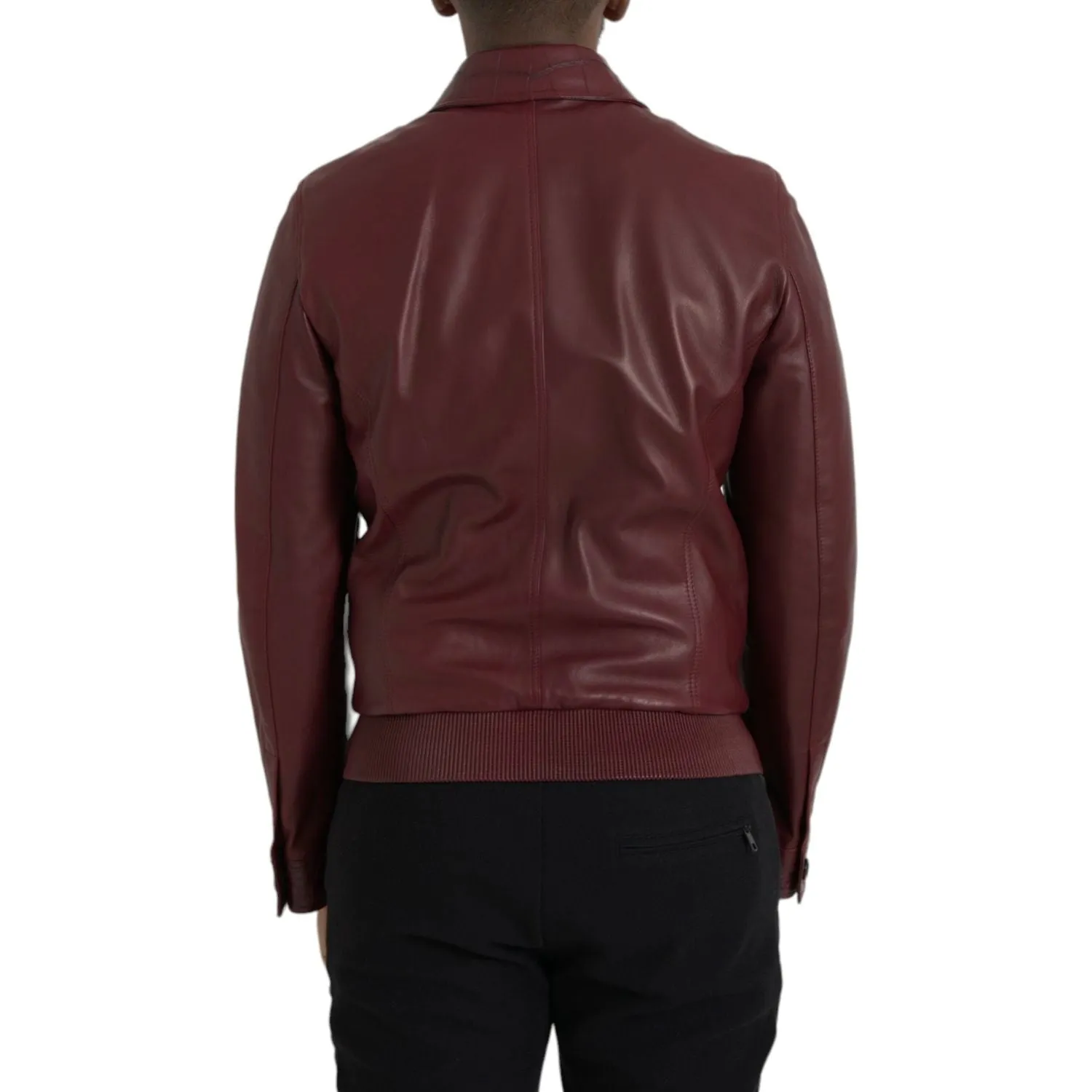 Dolce & Gabbana Maroon Exotic Leather Zip Biker Coat Jacket