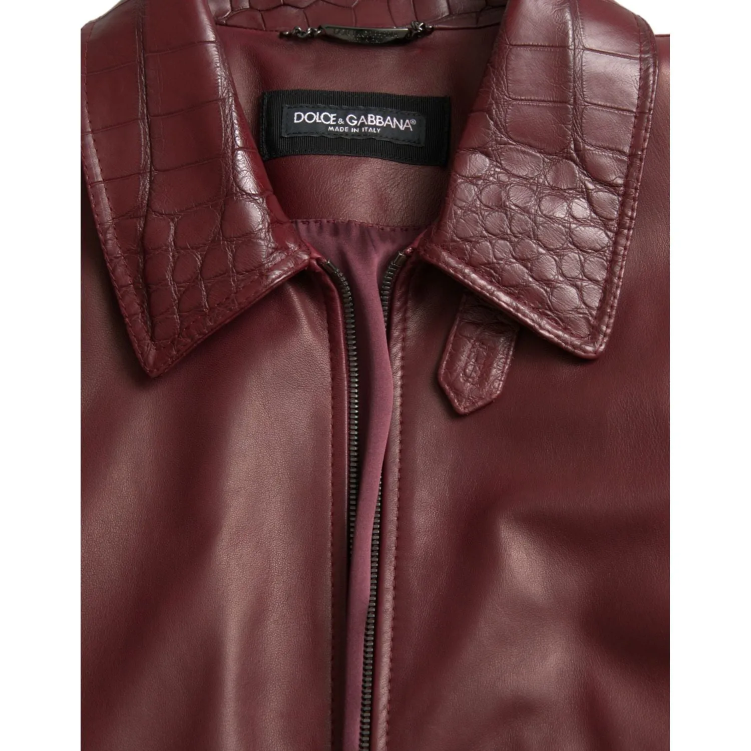 Dolce & Gabbana Maroon Exotic Leather Zip Biker Coat Jacket