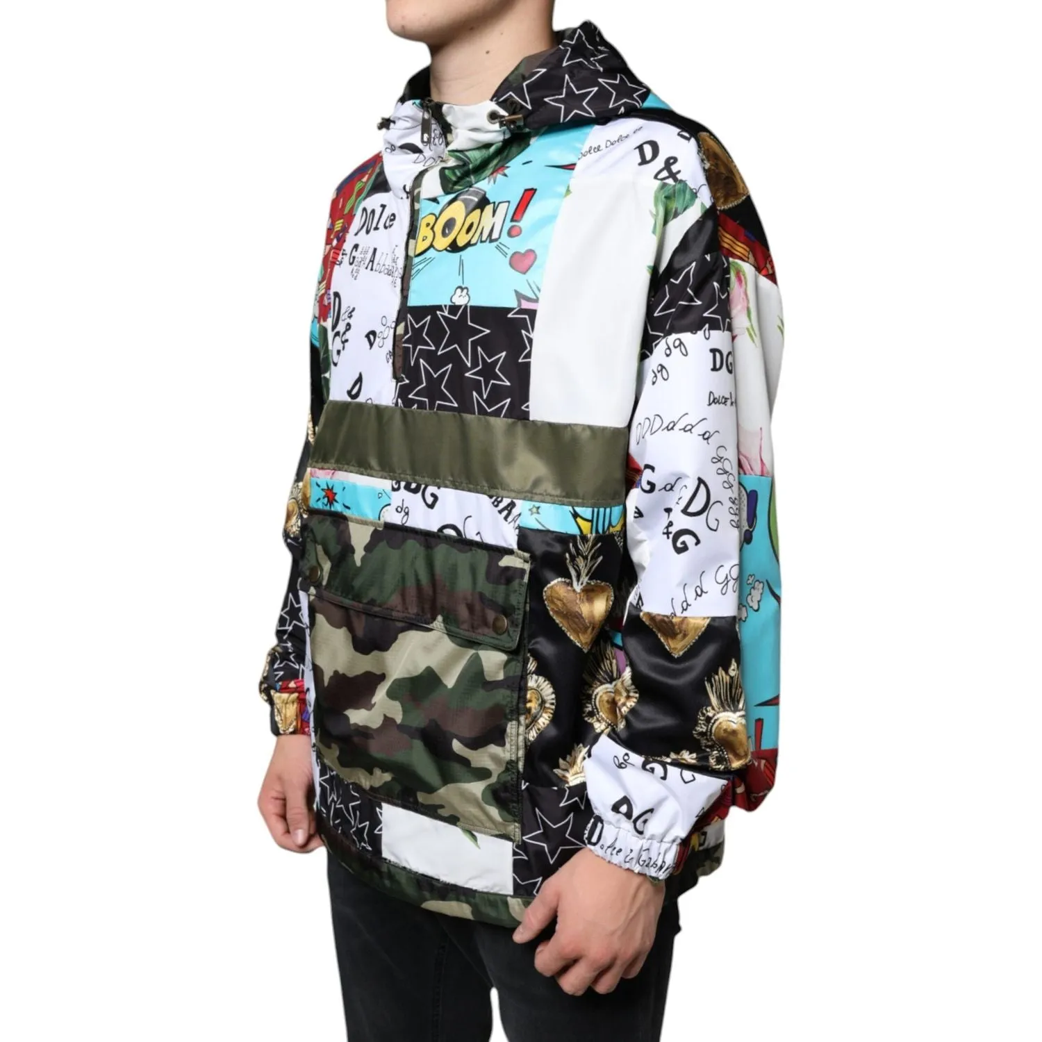 Dolce & Gabbana Multicolor Patchwork Cotton Hooded Jacket