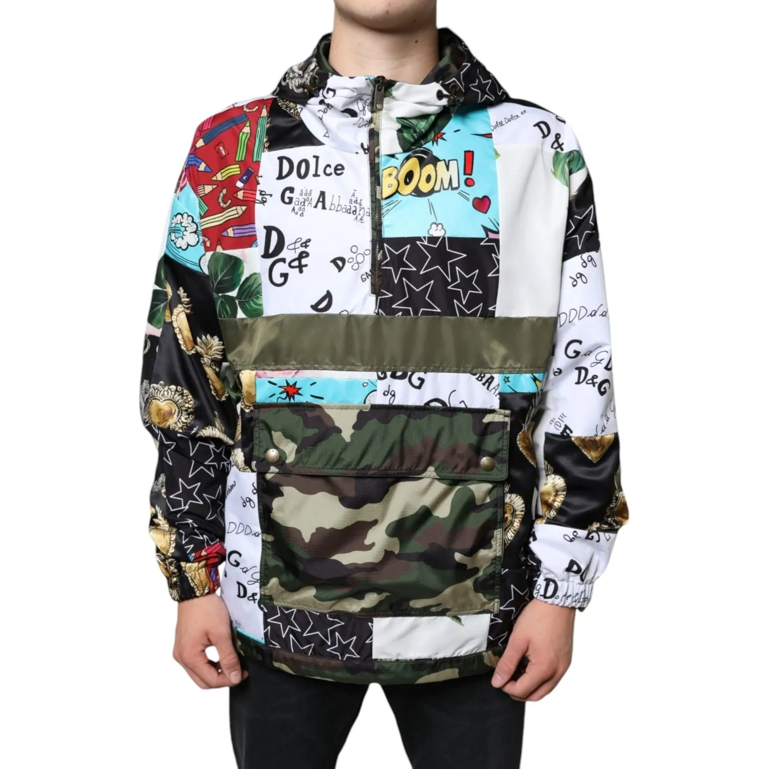 Dolce & Gabbana Multicolor Patchwork Cotton Hooded Jacket