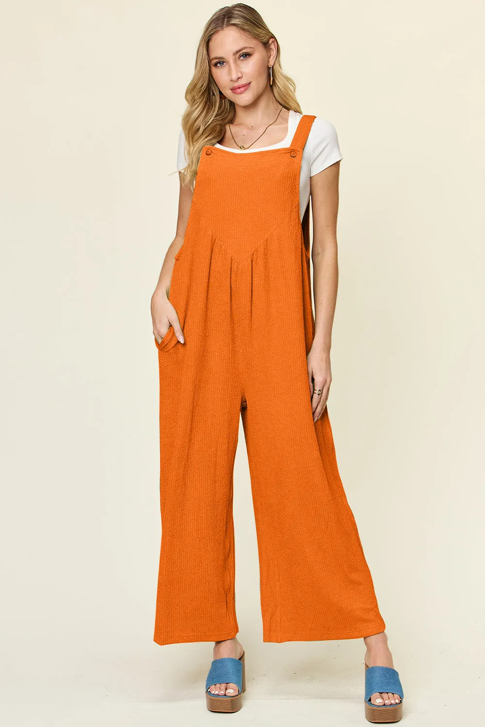 Double Take Full Size Texture Sleeveless Wide Leg Overall