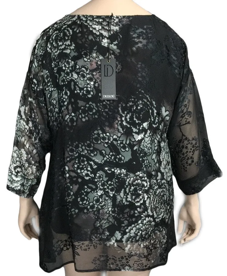 Dressori Black Silk Burnout Tunic Top