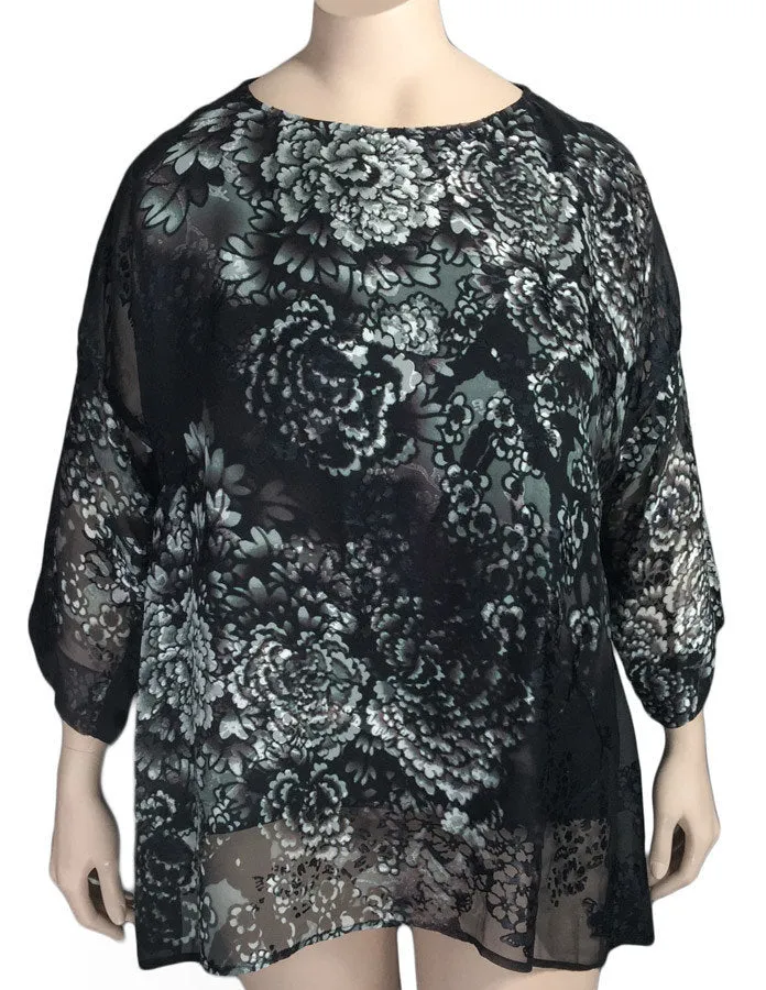 Dressori Black Silk Burnout Tunic Top