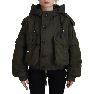 Dsquared² Green Cotton Hooded Cargo Button Jacket