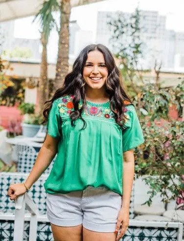 Embroidered Fiesta Top, Green