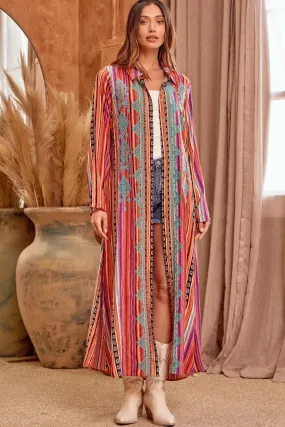 Embroidered Striped Duster