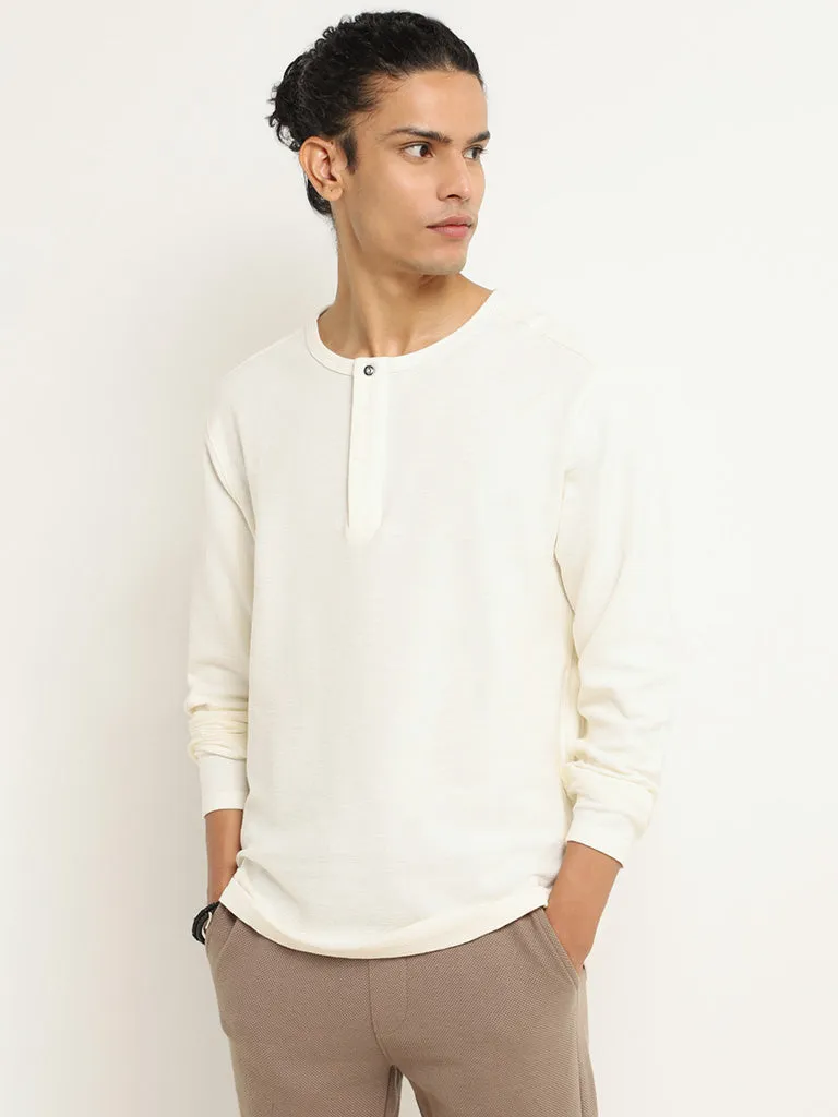 ETA Plain Off-White Cotton Slim Fit T-Shirt