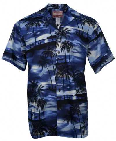 Evening Palms Mens Shirt in Blue