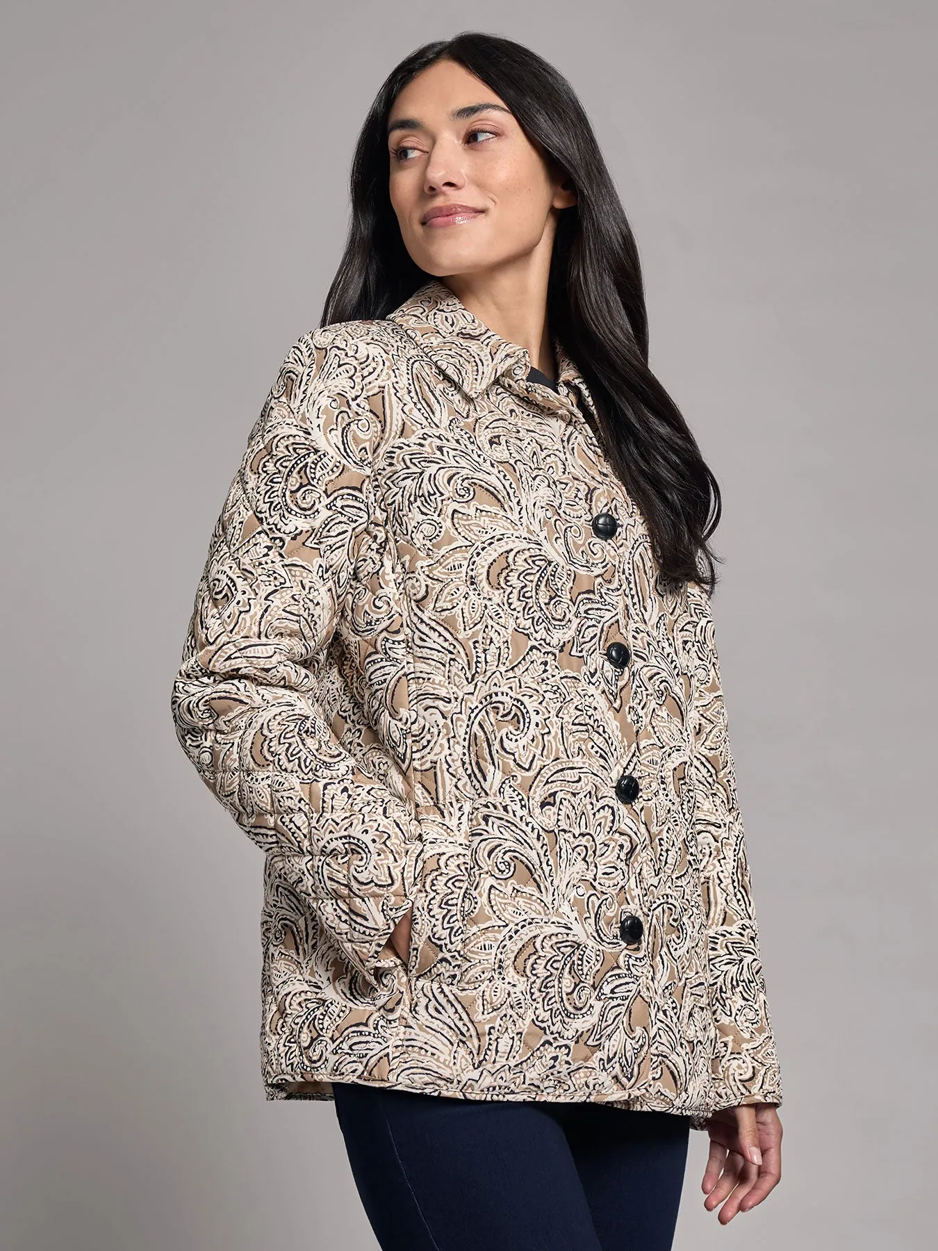 Five-Button Print Quilted Jacket