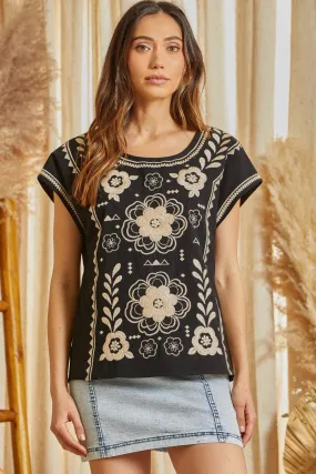 Floral Embroidered Cap Sleeve Top