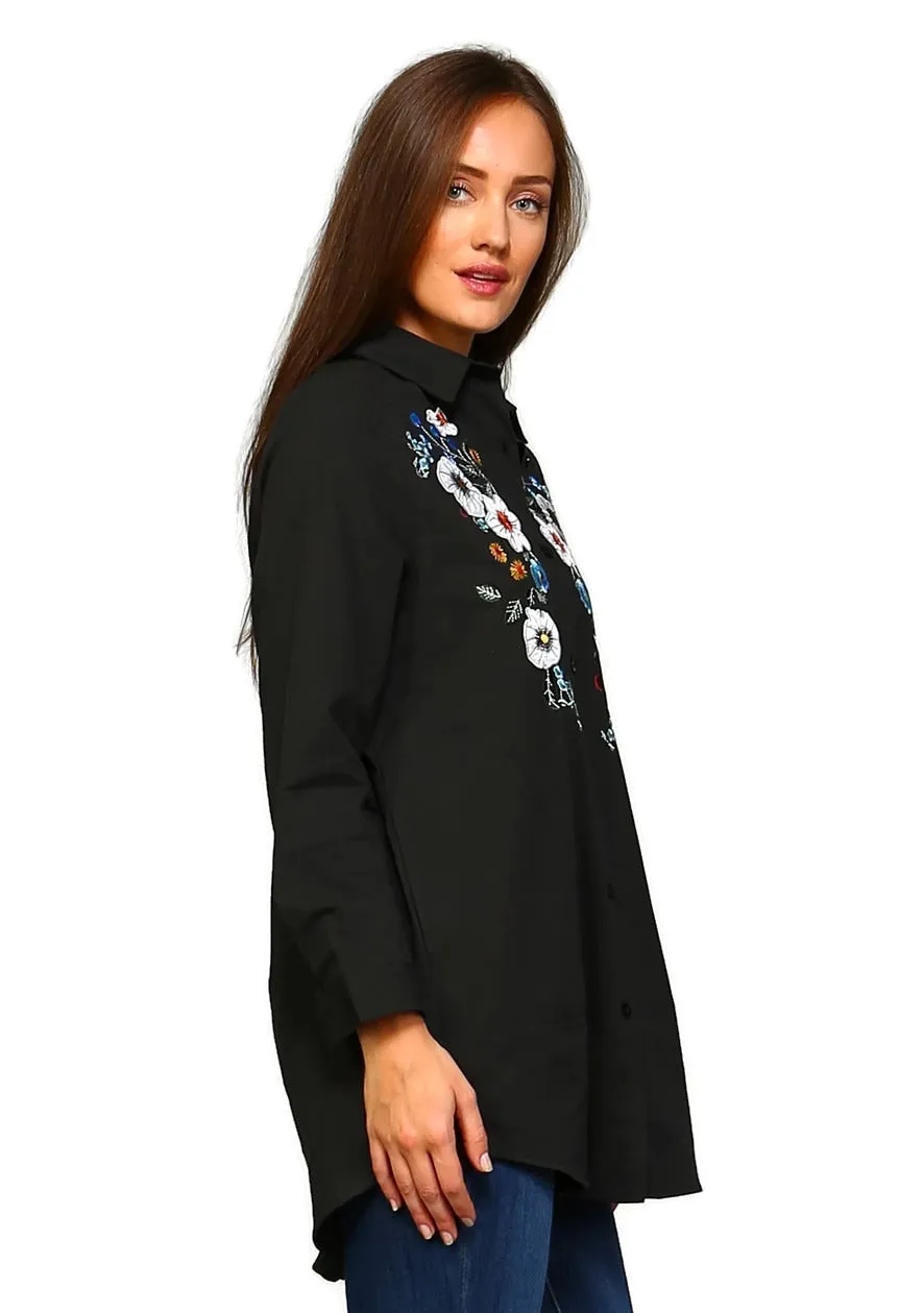 Floral Embroidered Shirt, Black