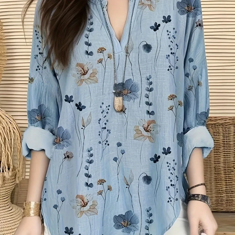 Floral Print Plus Size Tunic Shirt for Women