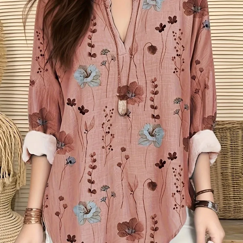 Floral Print Plus Size Tunic Shirt for Women