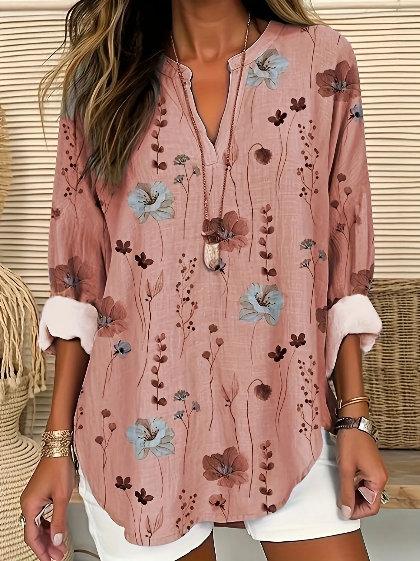 Floral Print Plus Size Tunic Shirt for Women