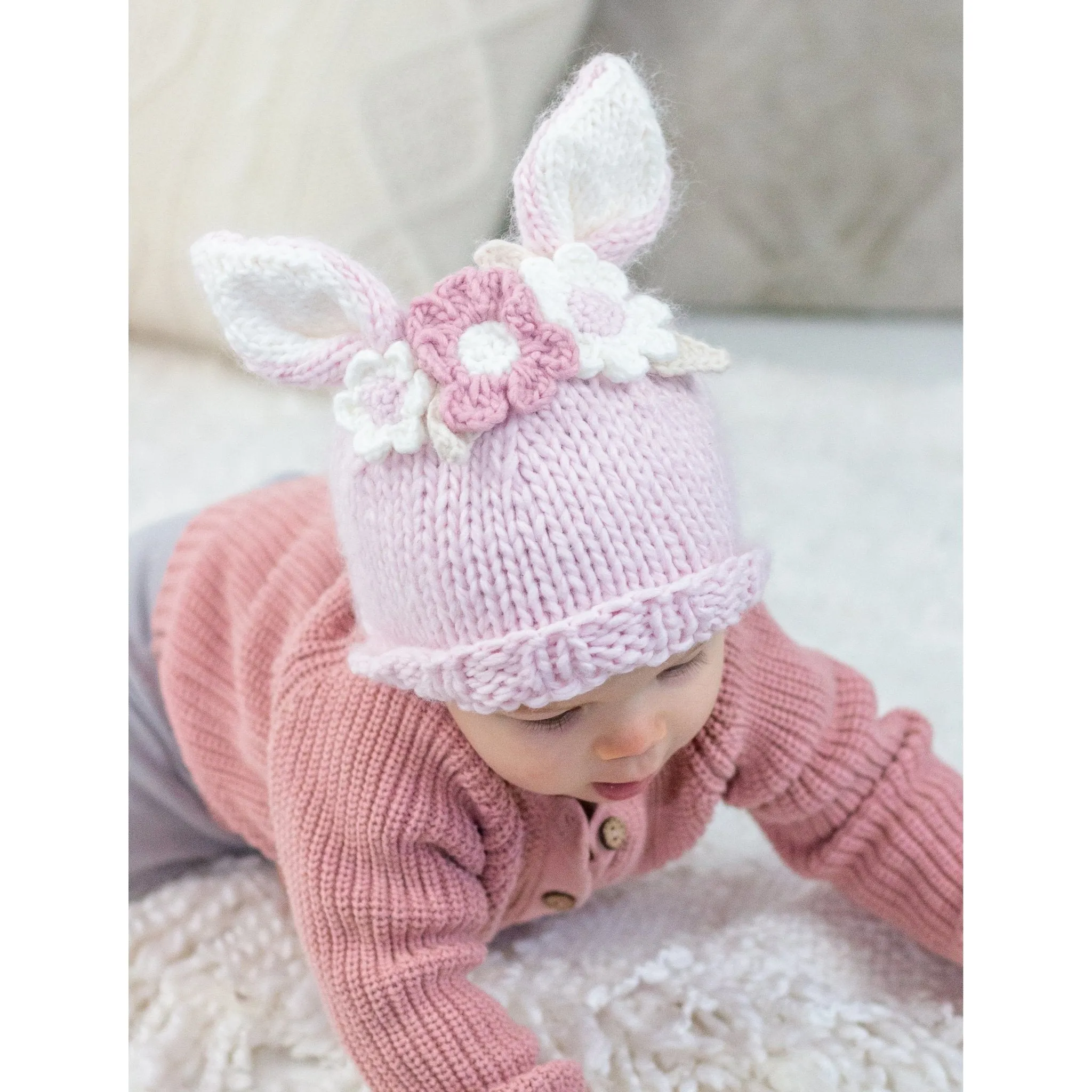 Flower Bunny Beanie Blush