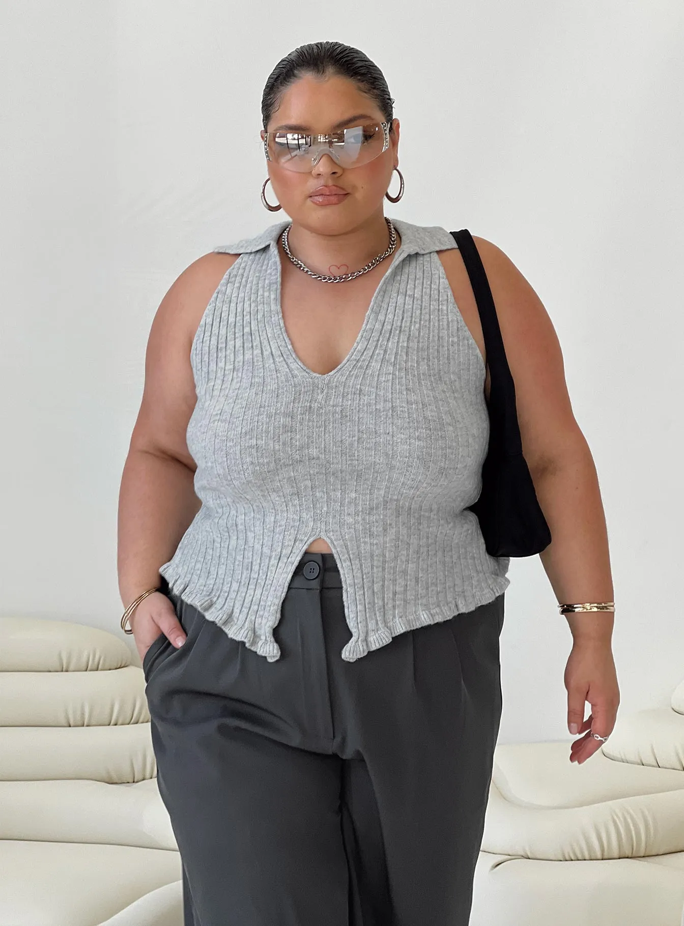 Galliniski Knit Top Grey Curve